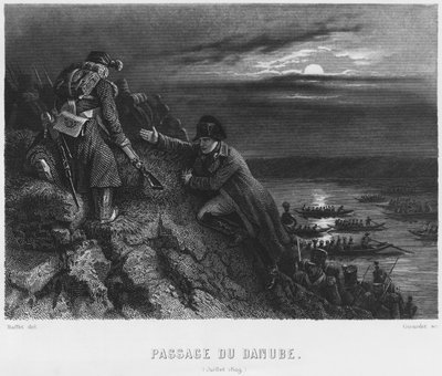 Napoleon I Bonaparte Crossing the River Danube During the Night of 4th July 1809, Engraved by Abraham Girardet by Denis Auguste Marie Raffet